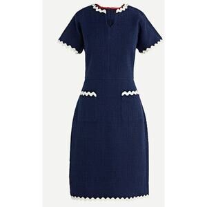 J. Crew Navy Tweed Dress Rickrack Scallop Trim Women's 4 Classic Office Business